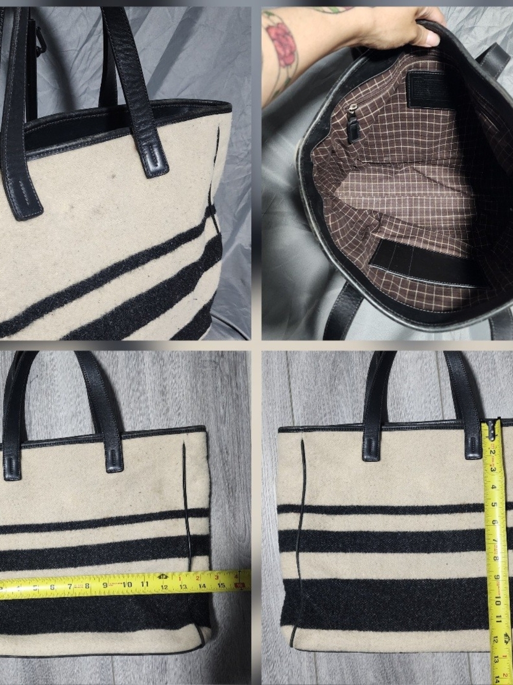 Vintage Coach Wool Black & Ivory Striped Shoulderbag Large Purse - Picture 7 of 7